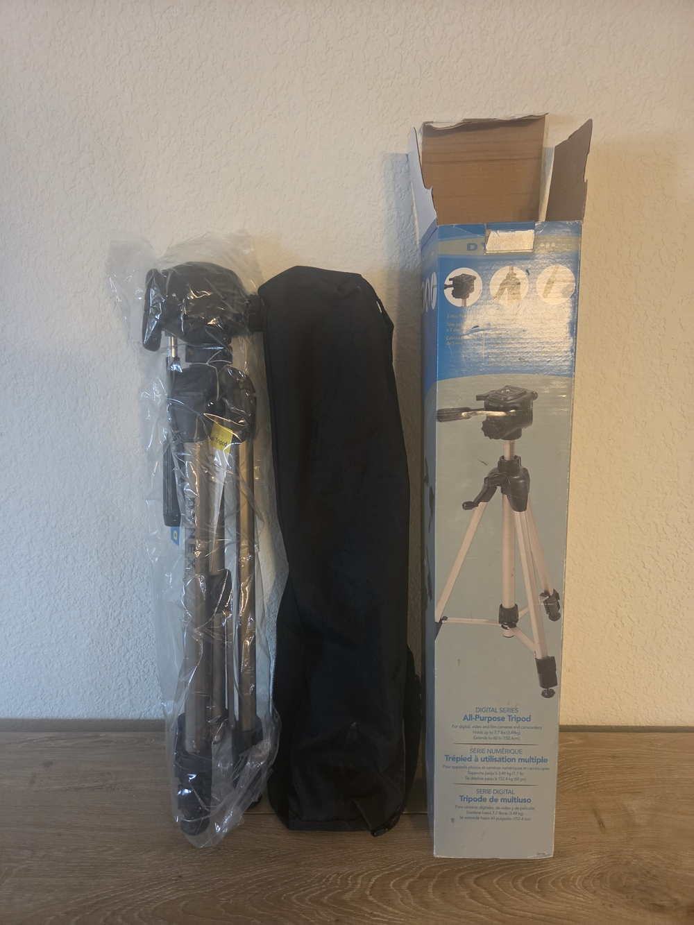 Universal Black and Silver Camera Tripod with Carry Bag